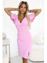 numoco 479-10 NINA елегантна рокля с V-образно деколте, ръкави и колан - захарно розова