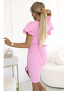 numoco 479-10 NINA елегантна рокля с V-образно деколте, ръкави и колан - захарно розова