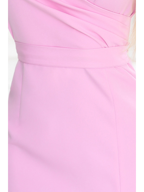 numoco 479-10 NINA елегантна рокля с V-образно деколте, ръкави и колан - захарно розова