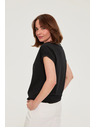 Moodo Памучна тениска с V-образно деколте черна Moodo