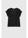 Moodo Памучна тениска с V-образно деколте черна Moodo