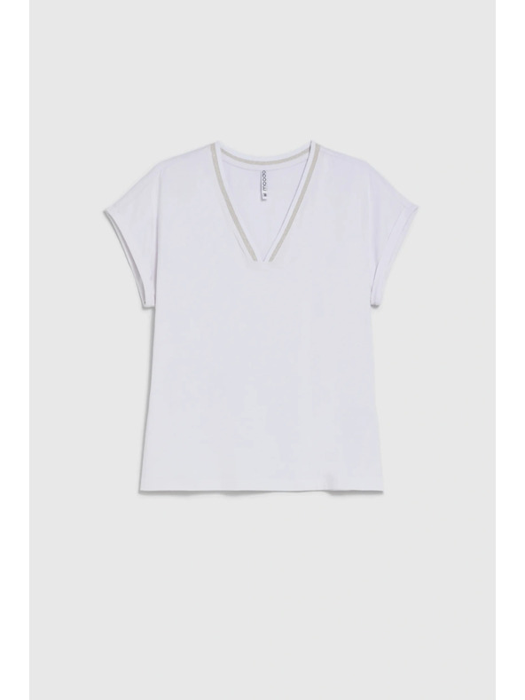 Moodo Памучна тениска с V-образно деколте бяла Moodo