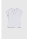 Moodo Памучна тениска с V-образно деколте бяла Moodo