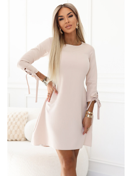 numoco ALICE Трапезни мини рокля с панделка и връзани ръкави - бежово