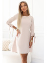 numoco ALICE Трапезни мини рокля с панделка и връзани ръкави - бежово