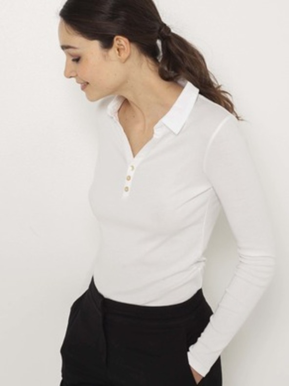 CAMAIEU Бяло тениче с яка