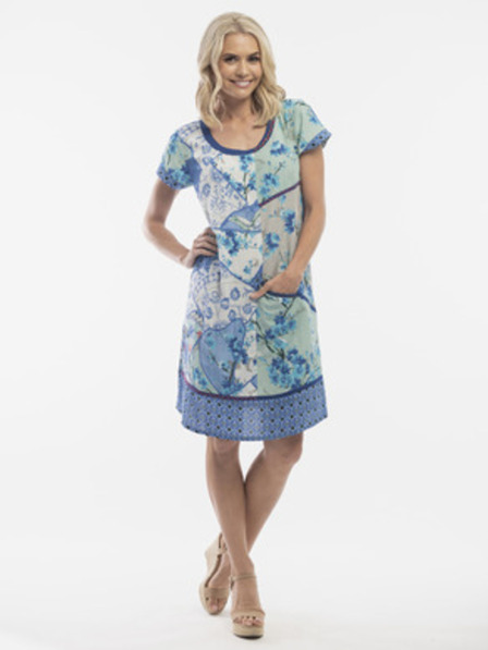 Orientique Синя дамска рокля на цветя с лен Orientique