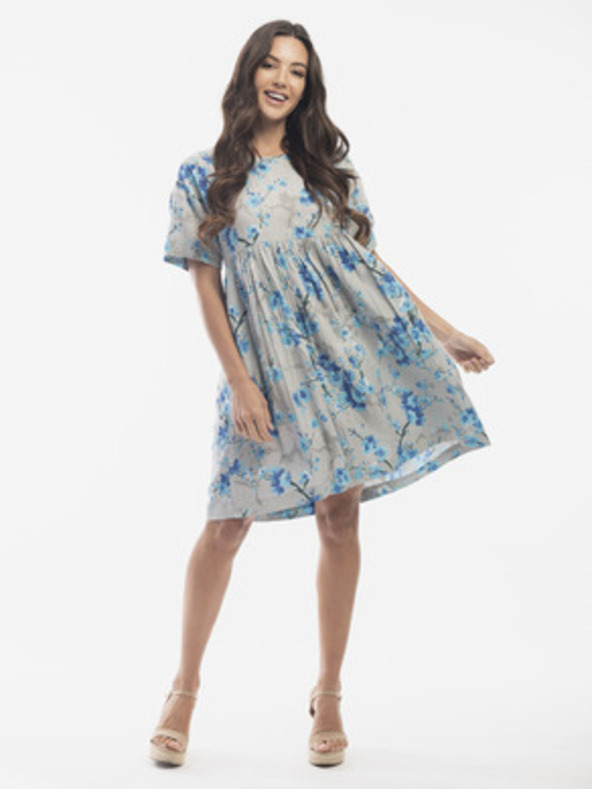 Orientique Синьо-сиво дамско цветно платье със смес от лен