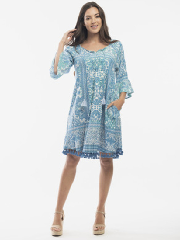 Orientique Синьо дамско шарено платье