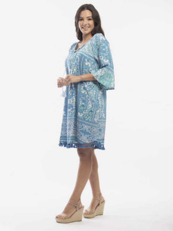 Orientique Синьо дамско шарено платье