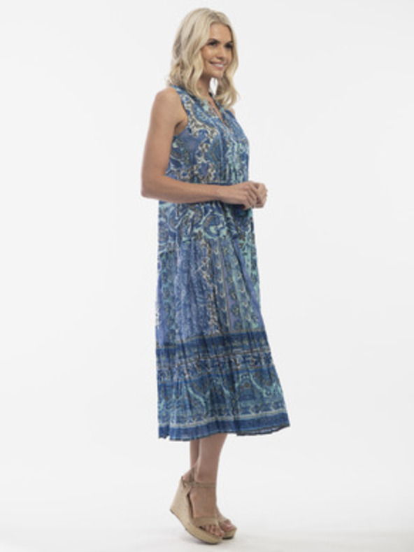 Orientique Синьо дамско шарено миди платье