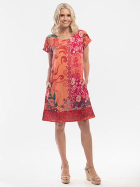 Orientique Червено-оранжево дамско шарено платье