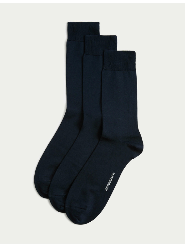 Marks & Spencer 3 чифта чорапи от висок египетски памук Marks & Spencer тъмносин