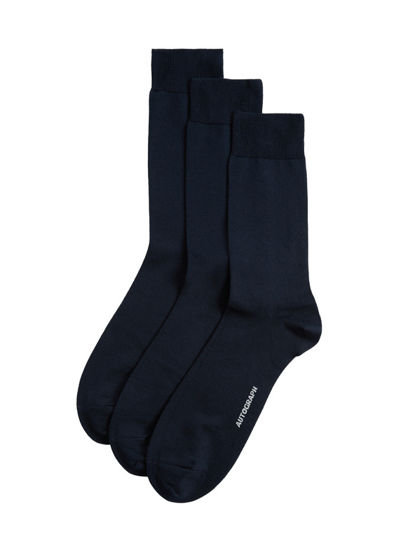 Marks & Spencer 3 чифта чорапи от висок египетски памук Marks & Spencer тъмносин