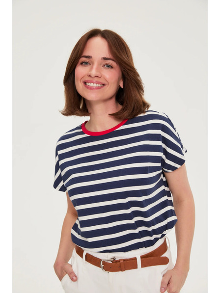 Moodo Тъмносиня раирана памучна тениска Moodo