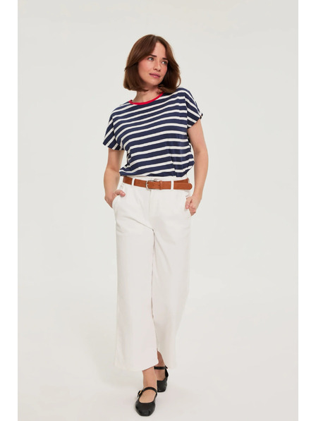 Moodo Тъмносиня раирана памучна тениска Moodo