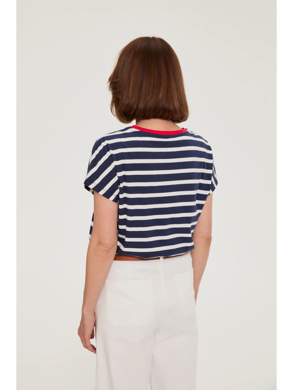 Moodo Тъмносиня раирана памучна тениска Moodo