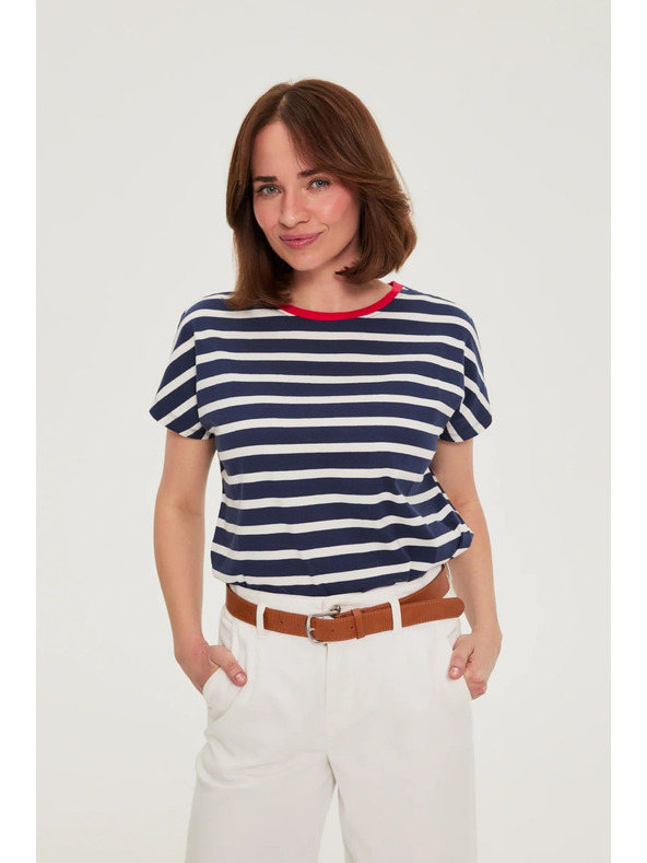 Moodo Тъмносиня раирана памучна тениска Moodo