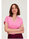 Moodo Памучна тениска с V-образно деколте розова Moodo