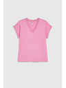 Moodo Памучна тениска с V-образно деколте розова Moodo
