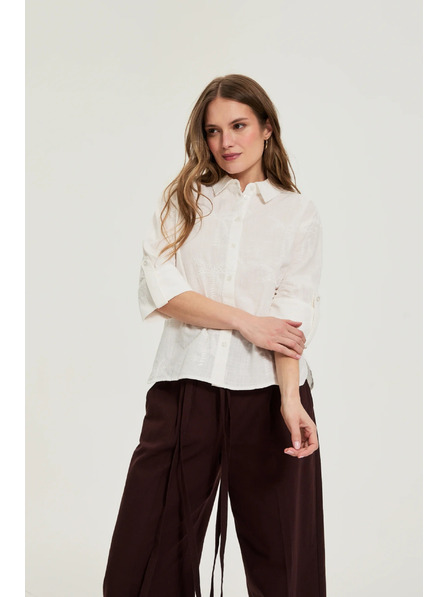 Moodo Памучна риза с ръкави 3/4 бяла Moodo