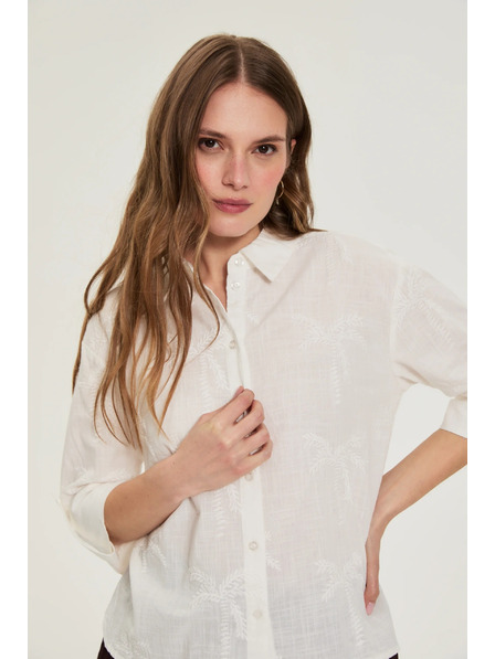 Moodo Памучна риза с ръкави 3/4 бяла Moodo