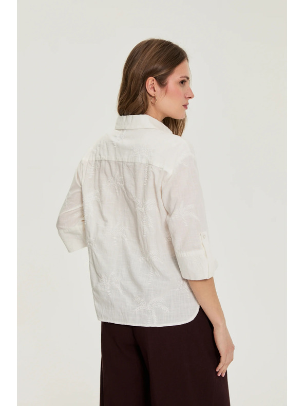 Moodo Памучна риза с ръкави 3/4 бяла Moodo