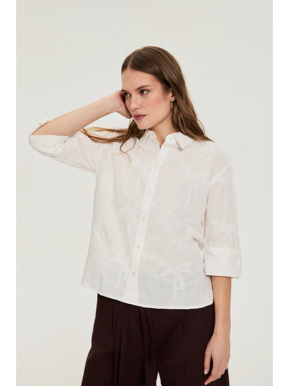 Moodo Памучна риза с ръкави 3/4 бяла Moodo