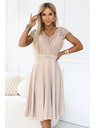 numoco LINDA Шифонена лека рокля с дантелен деколте - бежова