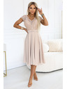 numoco LINDA Шифонена лека рокля с дантелен деколте - бежова
