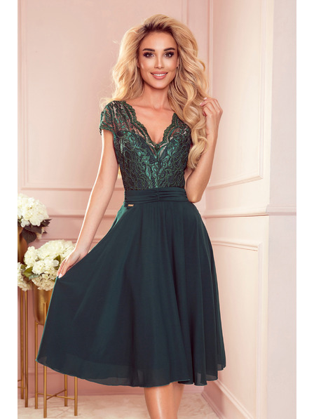 numoco Шифонена рокля с дантелено деколте - зелена Numoco LINDA