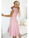 numoco Светлорозова шифонена рокля с дантелено деколте