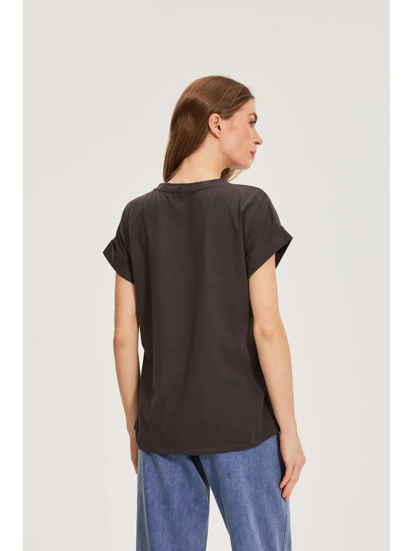 Moodo Памучна блуза с печат сива Moodo