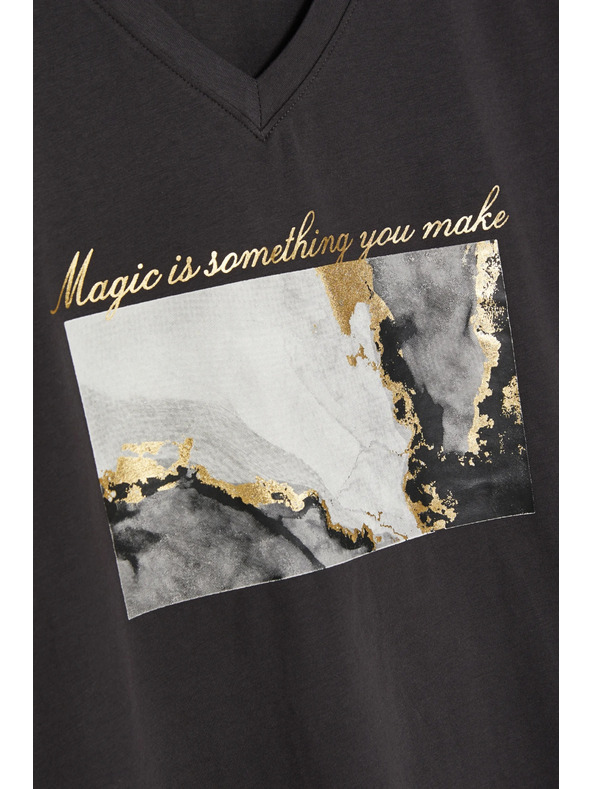 Moodo Памучна блуза с печат сива Moodo