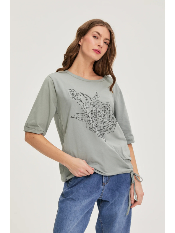 Moodo Памучна блуза с мъниста маслинена Moodo