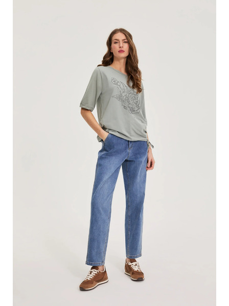 Moodo Памучна блуза с мъниста маслинена Moodo