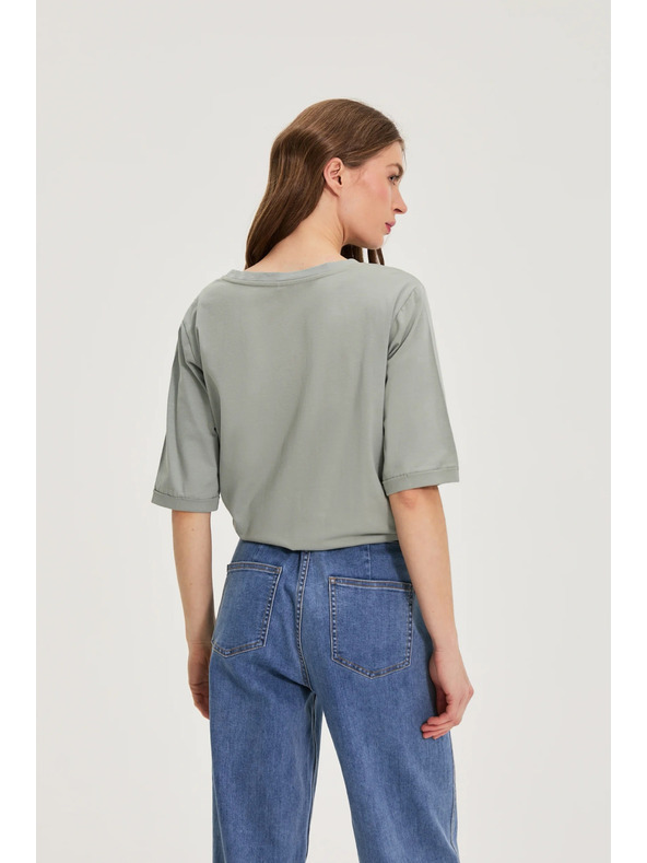 Moodo Памучна блуза с мъниста маслинена Moodo