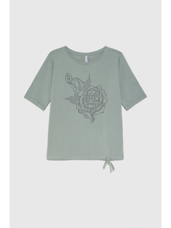 Moodo Памучна блуза с мъниста маслинена Moodo