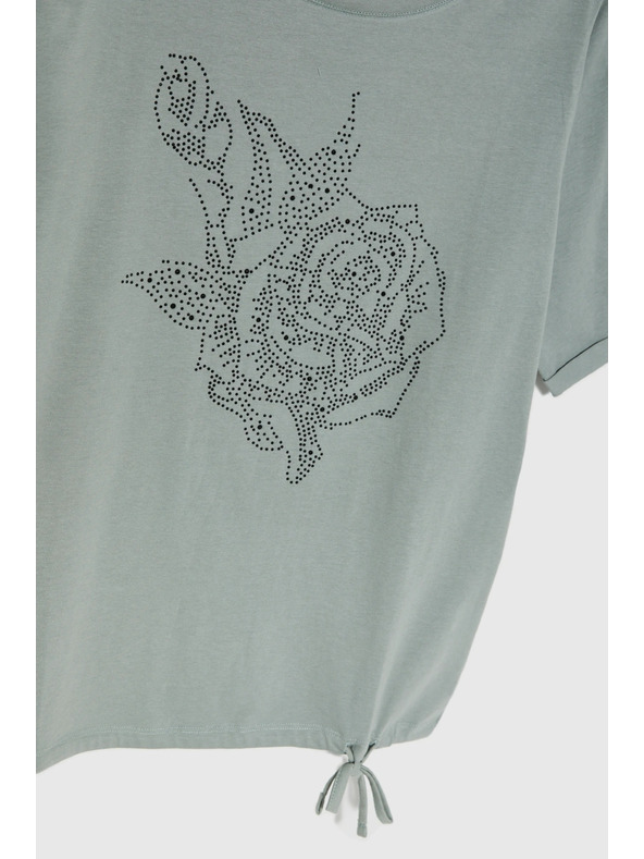 Moodo Памучна блуза с мъниста маслинена Moodo