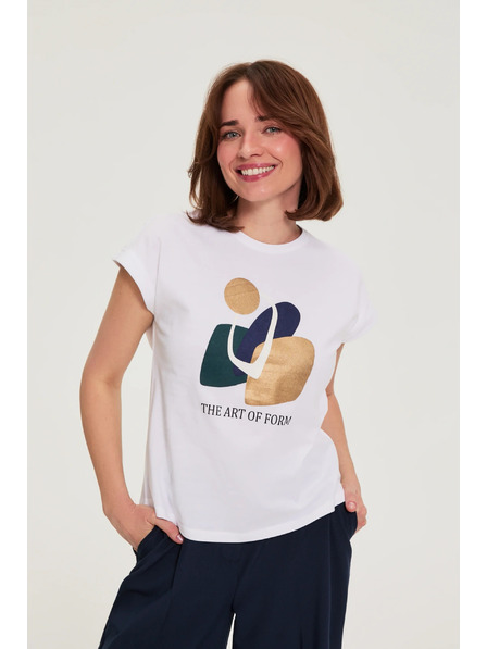 Moodo Памучна блуза с принт в бяло Moodo