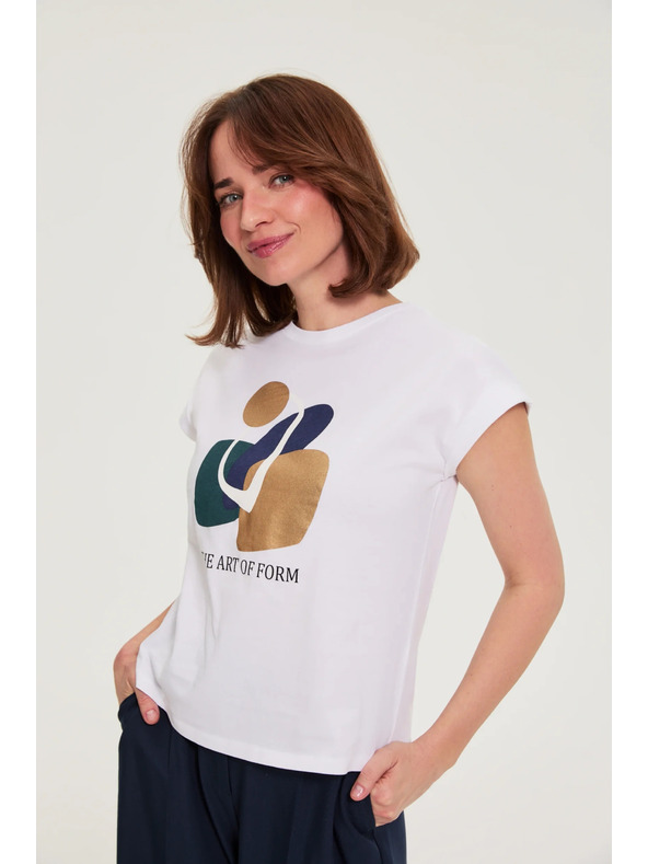 Moodo Памучна блуза с принт в бяло Moodo