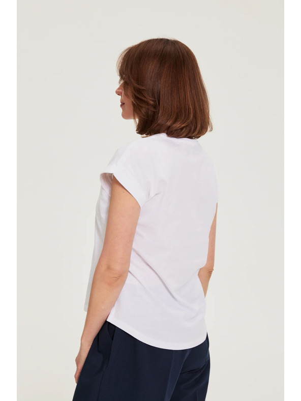 Moodo Памучна блуза с принт в бяло Moodo