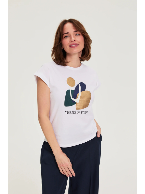 Moodo Памучна блуза с принт в бяло Moodo