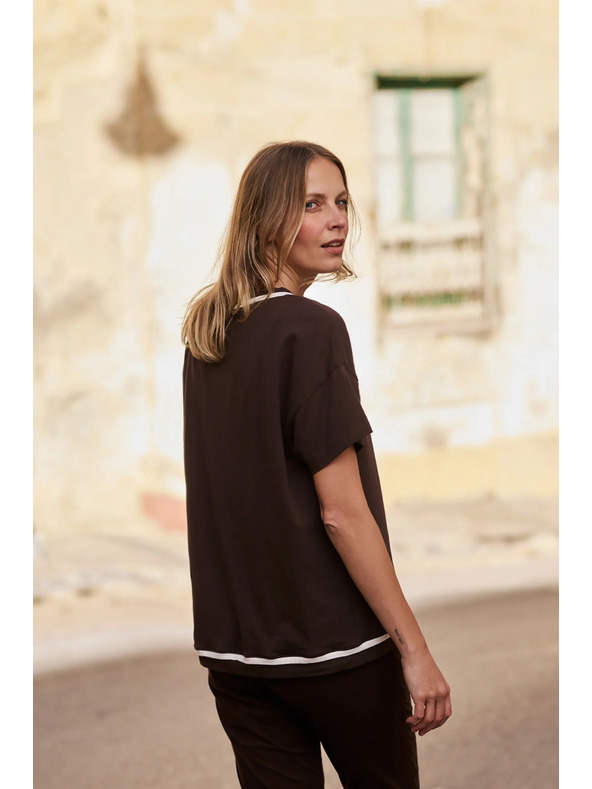 Moodo Блуза с деколте кафява Moodo