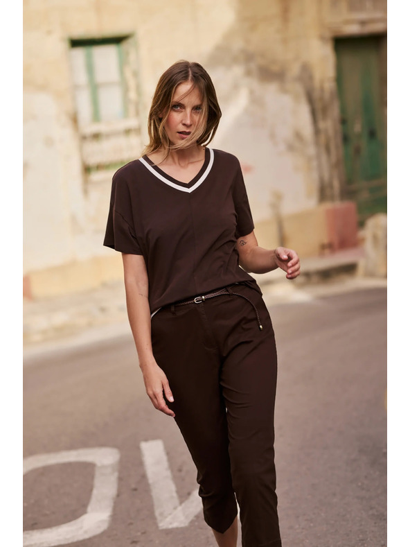 Moodo Блуза с деколте кафява Moodo