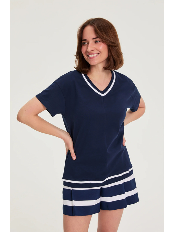 Moodo Блуза с V деколте тъмносина Moodo