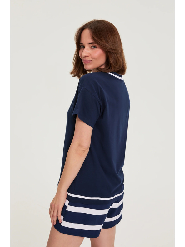 Moodo Блуза с V деколте тъмносина Moodo