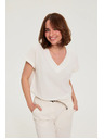 Moodo Памучна блуза с V деколте бяла Moodo