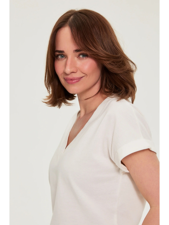 Moodo Памучна блуза с V деколте бяла Moodo