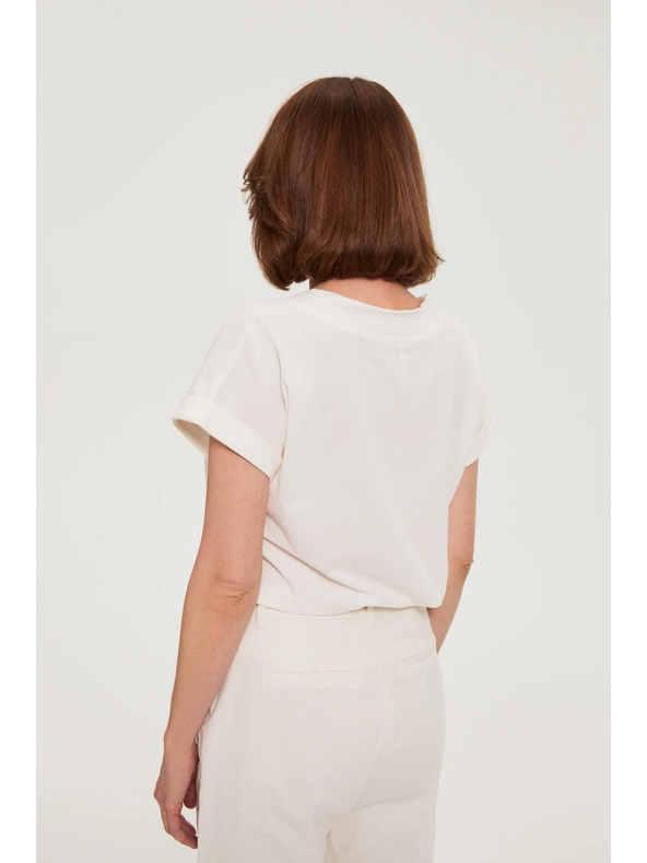 Moodo Памучна блуза с V деколте бяла Moodo